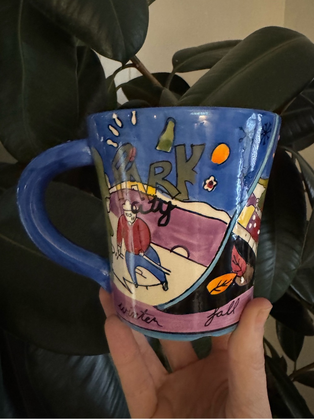 Park City Utah Four Seasons Hand Painted Pottery Mug